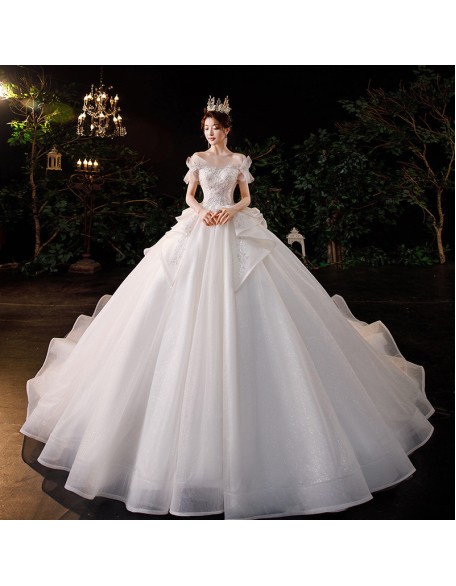 French Palace Princess Trailing Wedding Dress