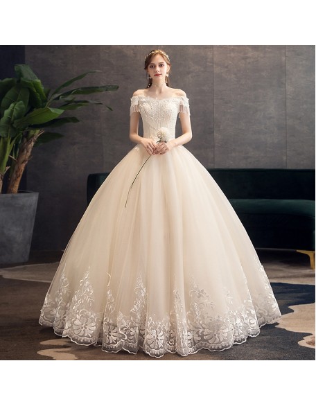 New trailing champagne color wedding dress