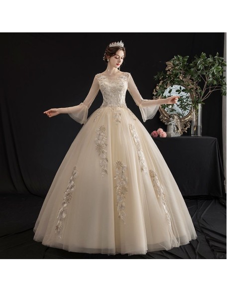 Vintage long sleeve tutu wedding dress