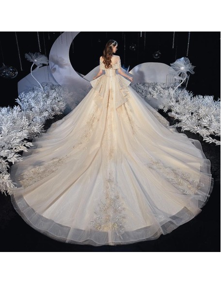 New French wedding dress with tail