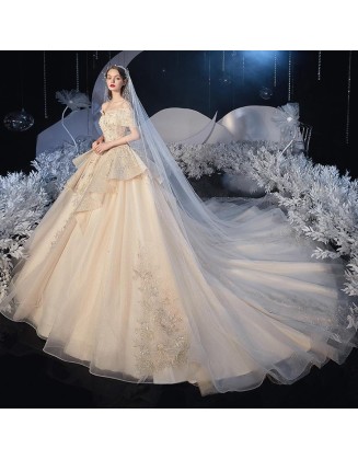 New French wedding dress with tail