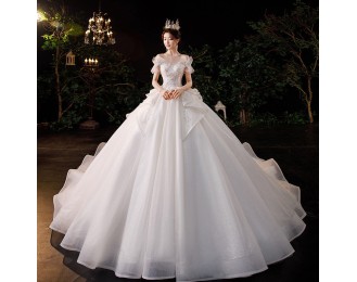 French Palace Princess Trailing Wedding Dress